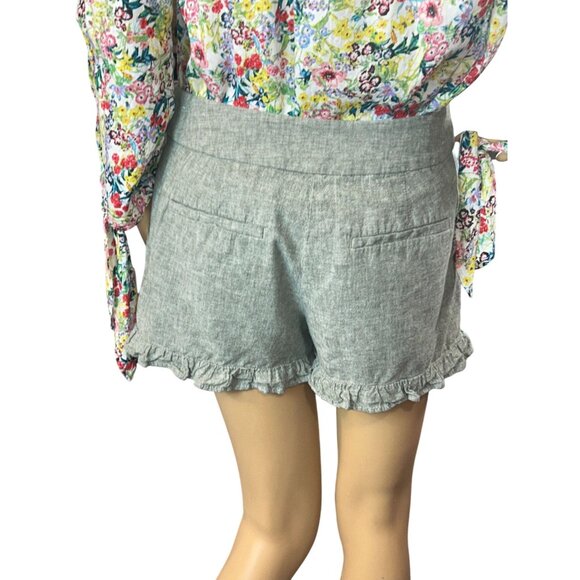LOFT Womens 4' Linen Blend Ruffle Trim Shorts Size 2 Sage Green Sloanie - Picture 8 of 9